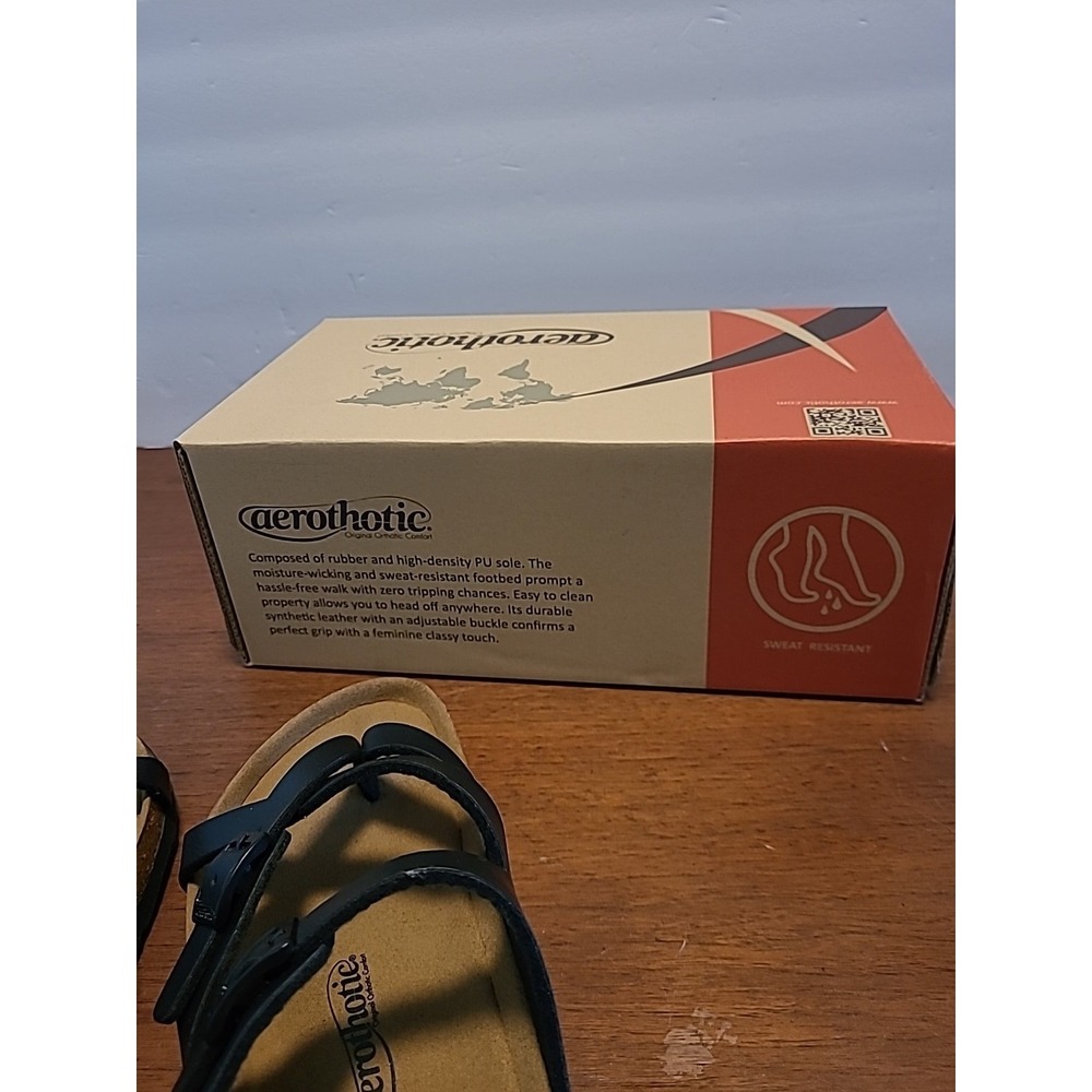 Aerothotic CorkSlides Womens Sz8 Black Synthetic Leather Arch Support PU1105 NIB - Picture 7 of 7